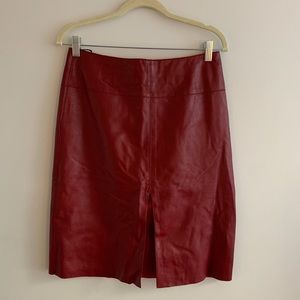 Bebe Red Leather Pencil Mini Skirt with Front Slit